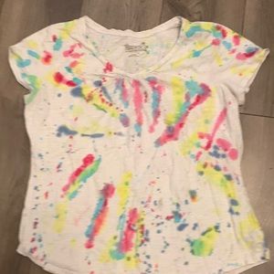 Tie Dye Short Sleeve Top Vneck
